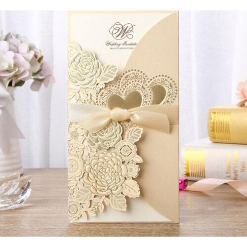30pcs Paper Laser Cut Wedding Invitations Card Custom Printable With Ribbon Envelope Invitaciones De Boda Personalizables