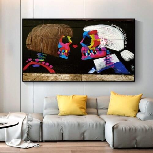 Abstract Color Skeleton The Lovers Modern Posters And Prints Skull Canvas Painting Wall Picture For Living Room Home Decor