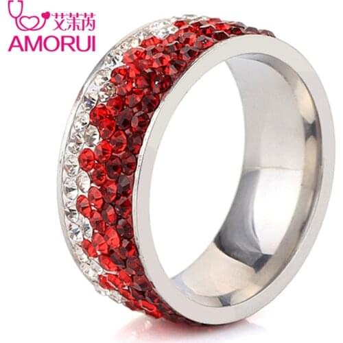 AMORUI Fashion Gradient Zircon Party Ring Glamour Korean Titanium Steel Engagement/Wedding Rings For Women Jewelry Gifts