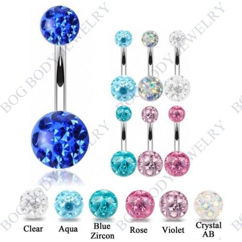 BOG-Lot 6 Pieces Belly button Piercing Navel Ring With Double Epoxy Multi CZ Crystal Ferido Balls