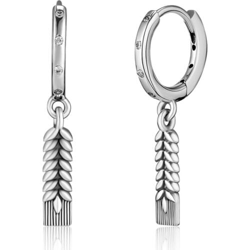 CKK Authentic 925 Sterling Silver Wheat Grains Hoop Earrings for Women Earings Fine Jewelry Gift Brincos