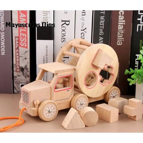 Wooden Children Building Block Tractor Car Baby 1-6 Years Old Geometry Paired Building Blocks Intelligence Box Educational Toys