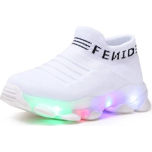 Kids Sneakers Children Baby Girls Boys Letter Mesh Led Luminous Sport Run Sneakers Shoes Infantil Light Up Shoes