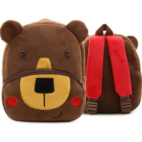Children School Plush Backpack Cartoon Coffee Bear Soft Toddler Baby Boys Kindergarten Kids Bag For 2-4 Years