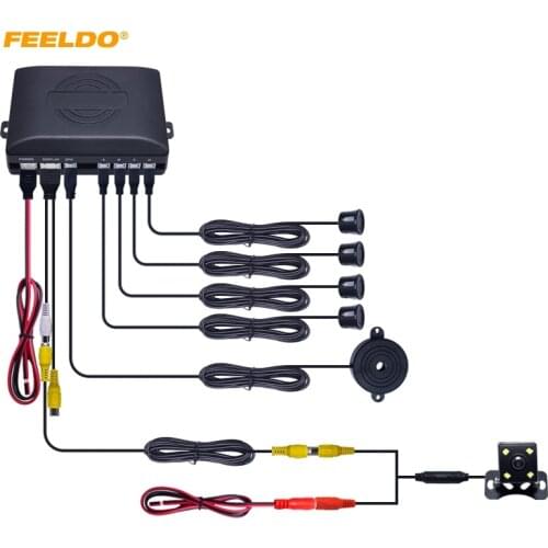 FEELDO 1Set Car 4-sensor Parking Sensor With CCD 4-LED Night Vision Camera Rear View Reversing System