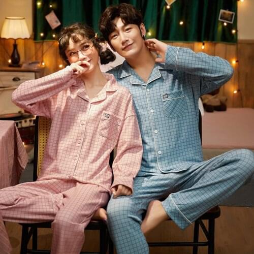 Foply Couple Pajamas Set Autumn Cardigan Pajamas Women and Men Pyjamas Long Sleeve Sleepwear Lounge Pijama Plus Size Pajama
