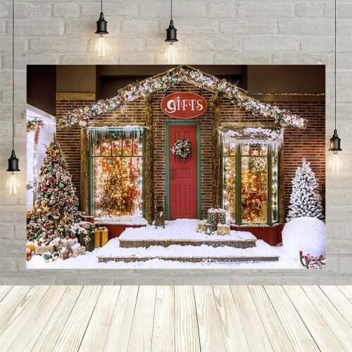 Avezano Happy Christmas Tree Winter Background Snow Pine Gift Shop Mistletoe wreath Decor Backdrops For Photo Studio Photophone