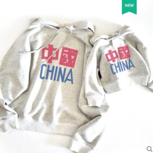 CHINA Print Parent-child Long Sleeves Hoodies Family Matching Sweatshirt Hooded Clothes Autumn Winter Christmas Sets Cotton
