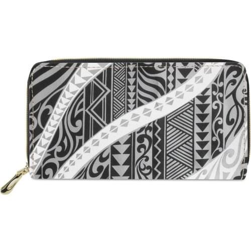 Customized Image women leather wallet Polynesian tribal style Wholesale Price PU zipper purse Phone cash coin card holder