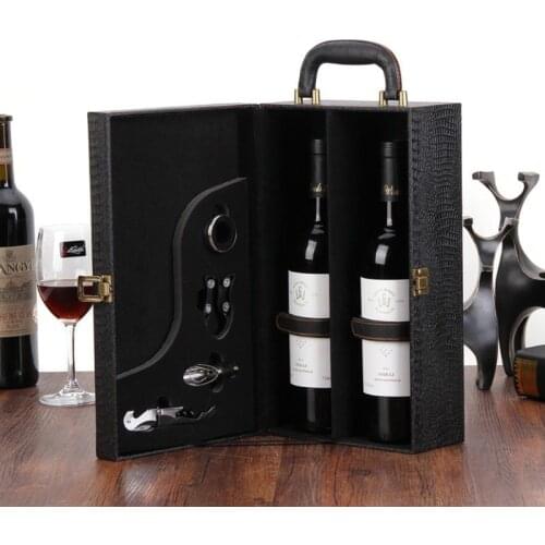 K5DC Wine Bottle Box Leather Luxury Bag 2 Red Wine Champagne Tote Carrier Handle Travel Case Organizer Gift