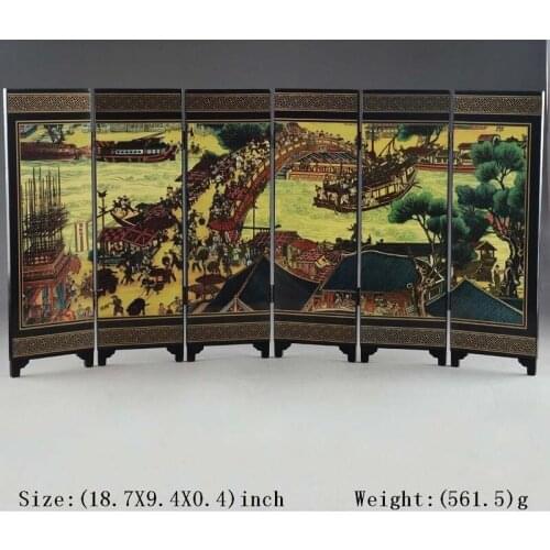 CHINESE LACQUER WARE HAND PAINTING QINGMING FESTIVAL HOME SCREEN DECOR SUPERB