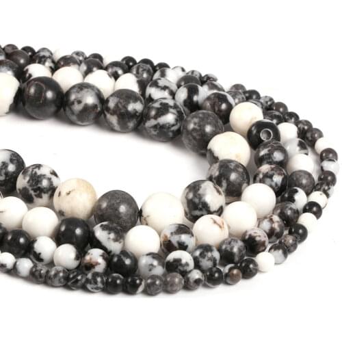 Wholesale Natural Stone Black White Zebra Jaspers Beads Loose Round Beads for Jewelry Making DIY Charm Necklace Bracelet 15
