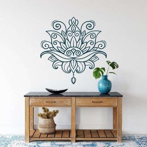 Lotus Wall Decal Mandala Vinyl Wall Decal Yoga Wall Decal, Yoga Studio Art Deco Bohemian Style Home Decoration Mural YJ28