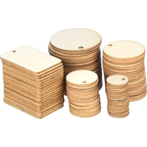 Nature Wooden Label Square Unfinished Slices Wedding Decor Gift With Hemp Party Rope Tags Cards Rectangle Blank Hanging Round