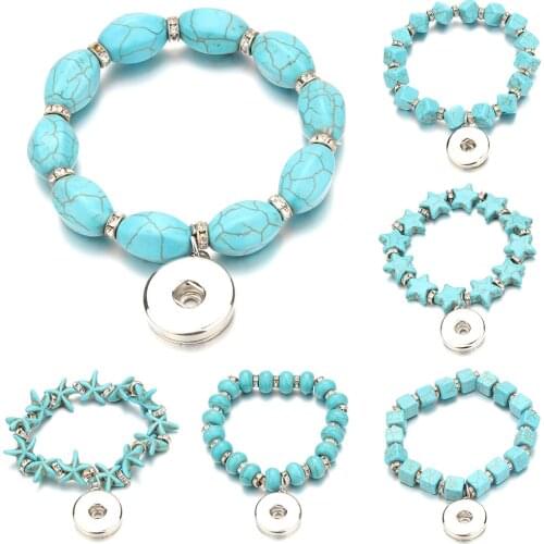 Wholesale Snap Button Bracelet Bangle Elastic Metal Beaded Snap Bracelet Fit 18MM Snap Jewelry Flower Beads Making Jewelry