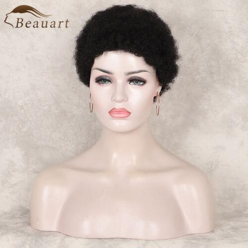 Beauart Bob Cut Wig 100% Human Hair Full Wig African Yaki Curly Wig With Short Bangs For Women Short Bob Machine Wig