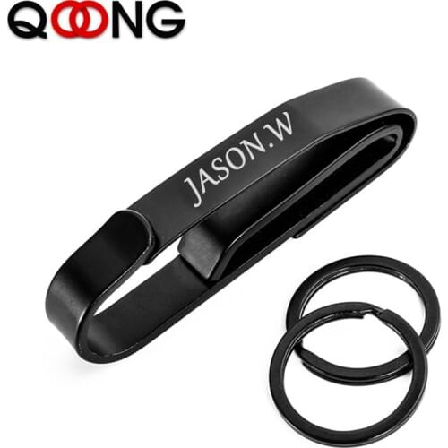 QOONG Custom Lettering Keychains Anti Lost Stainless Steel Keyrings Engrave Name Number Customized Logo Key Chain For Men gift