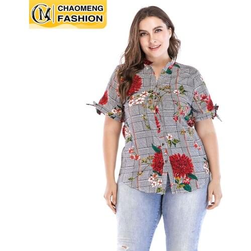 Plus Size Fashion Printing Ladies Design Short Blouse Mujer High Quality Elegant Shirt America Europe Africa Casual Women Tops
