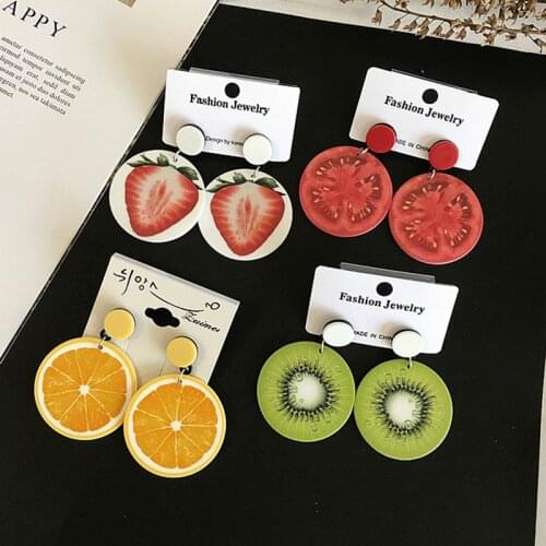 New Cute Acrylic Tomato Kiwifruit Fruit Drop Earring for Women Girls Vacation Beach Party Long Dangle Earrings Fashion Jewelry