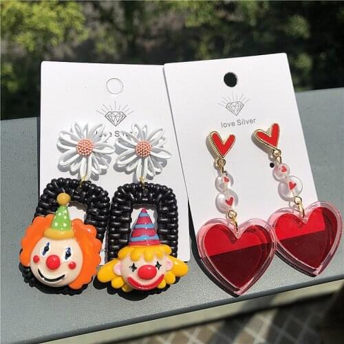 Irregular Clown Resin Heart Shape Dangle Earrings For Women Girl Lovely Funny Romantic Gifts Trendy Unique Drop Earrings Jewelry