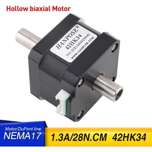 5PCS Nema17 Stepper Motor 42 double shaft motor 1.3A 28N.CM 42HK34 Hollow biaxial motor 4-lead for CNC milling machine