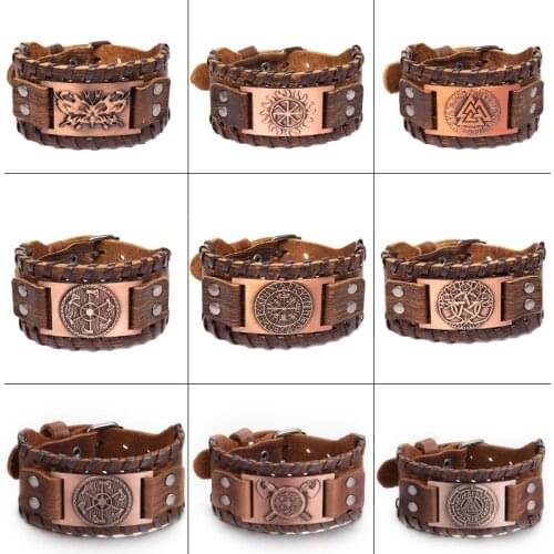 New Retro Wide Leather Pirate Compass Bracelet Mens Bracelet Celtic Viking Jewelry Compass Bracelet Accessories Party Gifts