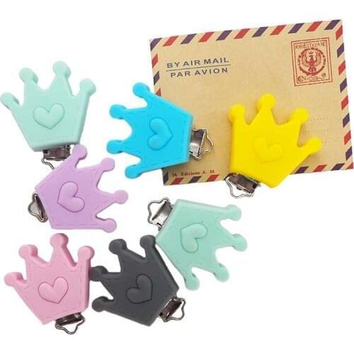 Chenkai 10PCS BPA Free DIY Silicone Crown Teether Clip Baby Cartoon Pacifier Dummy Nursing Soother Sensory Toy Gift Accessories