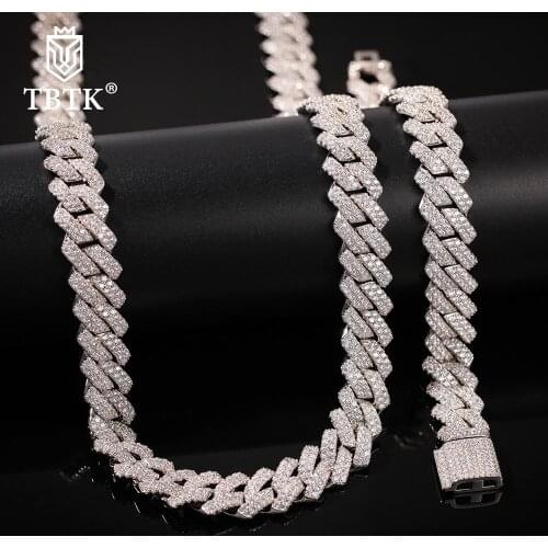 TBTK 13mm 2 Rows Iced Out Zirconia Stone Gold Metal Bracelet & Necklace Set Hiphop Jewelry Sets Punk Accessories NE+BR