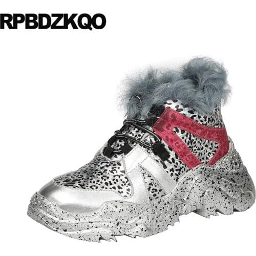 Shoes Elevator Flatform Ankle Wedge Muffin Lace Up Sneakers Designer Brand Women Winter Boots Genuine Leather Booties Silver