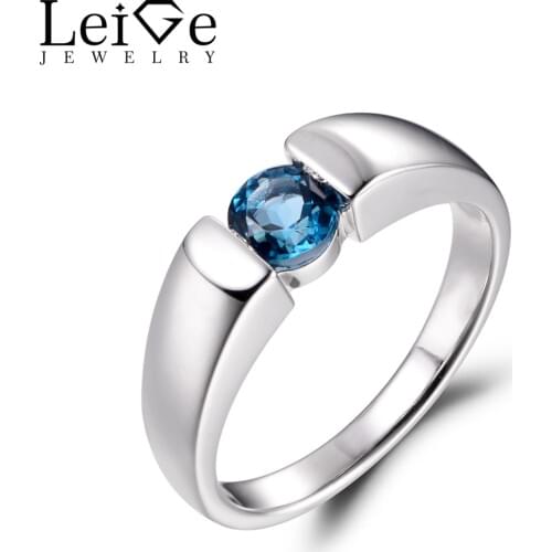 LeiGe Jewelry Real London Blue Topaz Rings Anniversary Rings November Birthstone Blue Gems Ring 925 Sterling Silver Fine Jewelry
