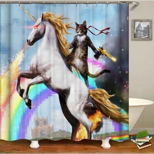 Cartoon Knight Cat Printed Shower Curtain Waterproof Perforated Bathroom Curtain Curtain