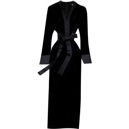 Winter Clothes New Ladies Imperial Sister Temperament V-neck Slim Mid-length Retro Velvet Bag buttocks Bottoming Long Skirt