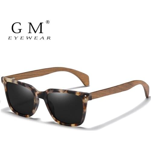 GM Natural Wooden Temples With Acetate Frame Sunglasses Women Mirror Vintage Oculos de sol masculino UV400 Polarized Lens S7019