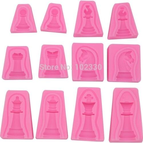 10 Sets International Chess King Queen Knight Rook Pawn Bishop Double-Sided Fondant Cake Chocolate Molds Kitchen Baking