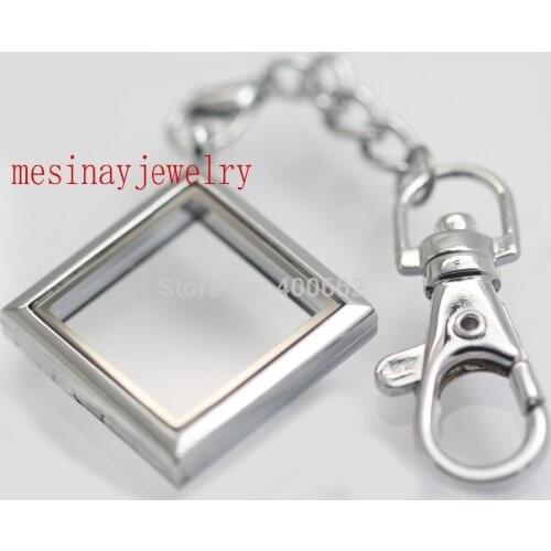 10pcs plain rhombus memory living glass locket key rings keychains Xmas mothers gift
