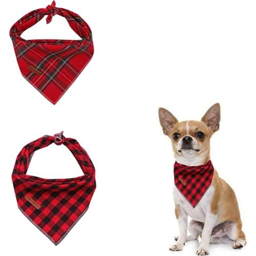 2 Pcs Unique Style Paws Christmas Dog Bandana Dog Scard Pet Product Gift for Dog Bandage Bandana Collar Red Plaid