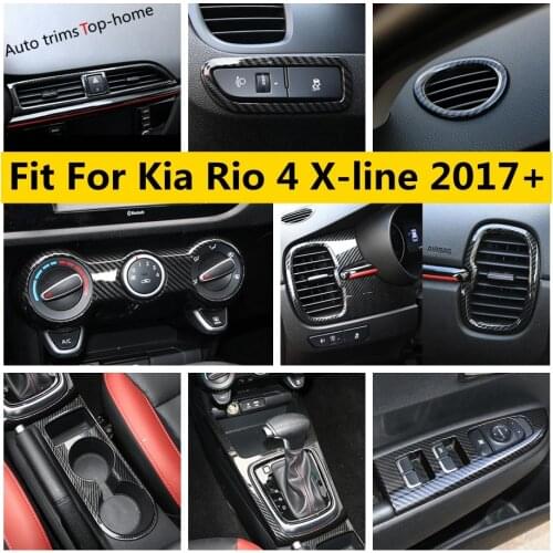 Yimaautotrims Carbon Fiber Water Cup Holder Panel / Head Lights Lamps Button Panel Cover Trim For Kia Rio 4 X-line 2017-2020