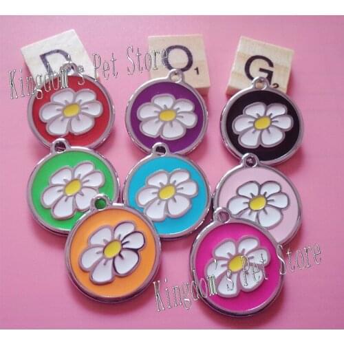 Pet tags 600pcs/lot mix colors pet id tag flower shape dog name tag 25mm round dog cat tag free shipping zinc alloy for animal