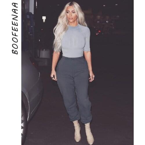 BOOFEENAA Elastic Waist Thick Fleece Sweatpants Autumn Winter Baggy Joggers Mujer Hip Hop Track Pants Women Streetwear C67-AH52