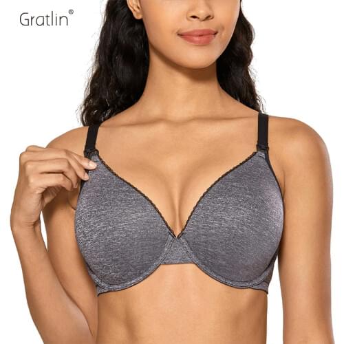 Womens Full Cup Lightly Lined Plunge Underwire Maternity Nursing Bra 32-40 B C D DD E