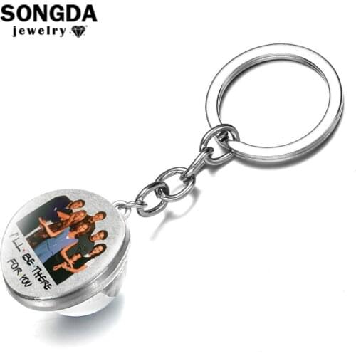 SONGDA Brand 25th Anniversary Friends TV Show Keychain Creative Funny Pattern Double Side Glass Ball Key Chain Best Friend Gift
