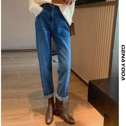Genayooa Vintage Woman Jeans High Waist Casual Denim Jeans Winter Streetwear Boyfriend Jeans For Women Korean Style Denim Pants