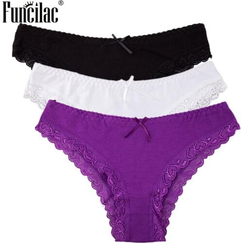 Cotton Panties Underwear Women Sexy Lace Underpants Briefs set Female Intimates Plus Size Lingerie M-XXL 3 Pcs/lot