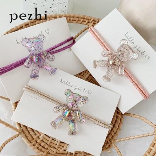 Ins girl heart transparent three-dimensional bear hair rope cute cartoon hair ring hair accessories head rope rubber band female