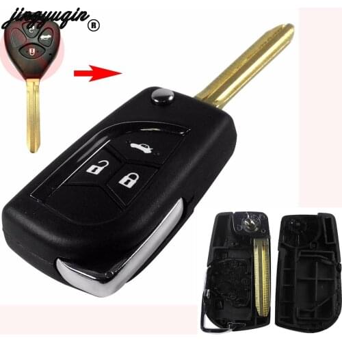 Jingyuqin Modified Flip Remote Car Key Case Shell Fob for Toyota Camry Corolla Prado Blank For Replacement 3 BTN TOY43
