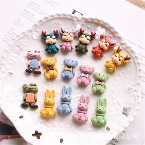 15pcs Kawaii Deer crocodile Bear Flatback Resin Cabochons Embellishments of Characters Fit Phone Deco Parts DIY Accessories