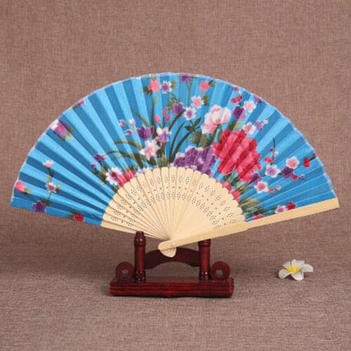 Chinese Japanese Style Silk Fan Folding Fan Vintage Bamboo Folding Hand Held Flower Fan Wedding Fan Art Gifts Dance Hand Fan