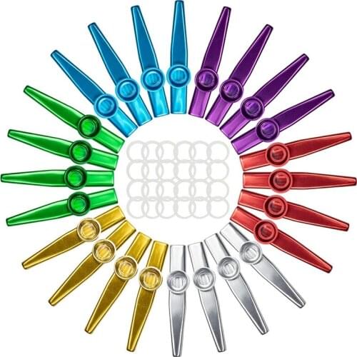 Hot-24-Pack Metal Kazoos with 24 Pcs Kazoo Flute Diaphragms 6 Colors,Good Companion for Ukulele, Violin, Guitar, Piano