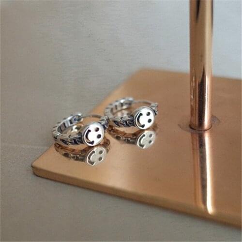 Liemjee Silver Retro Punk Smiley Earrings Fashion Personality Party Jewelry For Women Feature Namour Charm Gift All Seasons