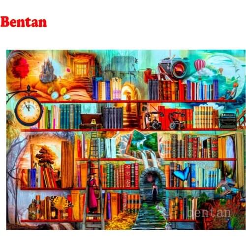 Diamond Painting Kit Fairy Tale Cartoon Bookshelf Fantasy Diamond Embroidery Full Square round Beaded DIY Rhinestone Home Decor
